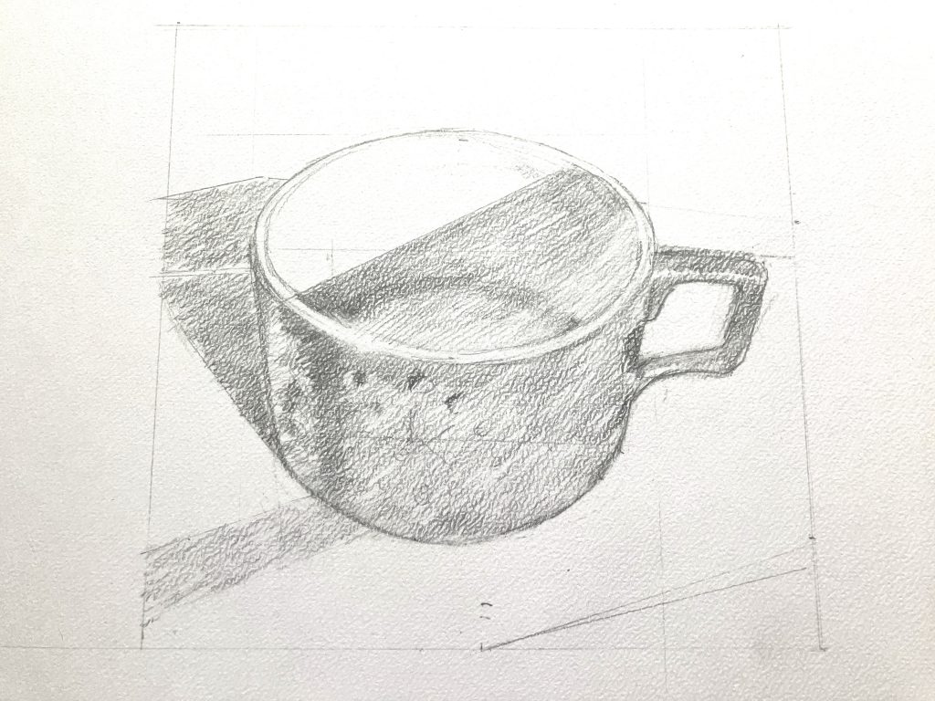 a pencil drawing of a coffee cup